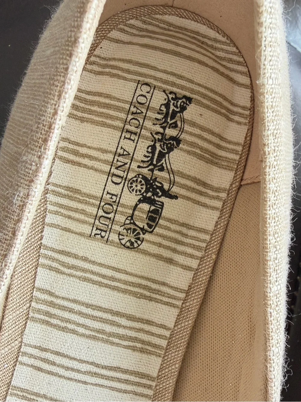 Coach and Four Womens Size 8 Beige Fabric Peep Toe Espadrille Wedge Shoes